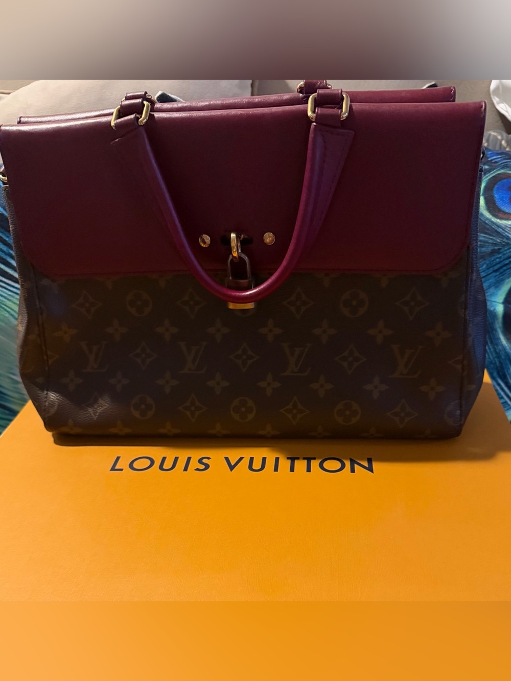 Louis Vuitton Monogram Canvas Satchel with Burgundy Leather Trim